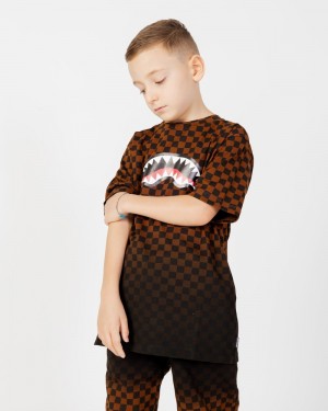 Brown Sprayground Shade Check Kids' T Shirts | 23717612