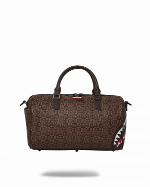 Brown Sprayground Sharks In Paris Check Mini Men's Duffle Bags | 506351493