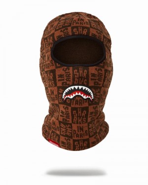Brown Sprayground Sharks In Paris Check Men's Ski Masks | 784049228