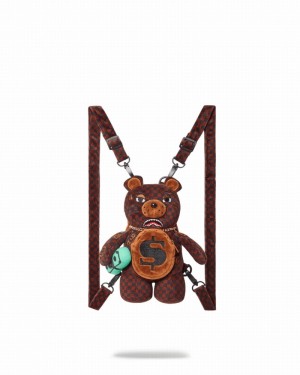 Brown Sprayground Sharks In Paris Mini Bear Men's Backpacks | 328051222