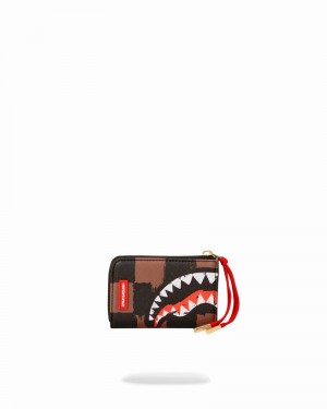 Brown Sprayground Sharks In Paris Painted Men's Wallets | 166305651