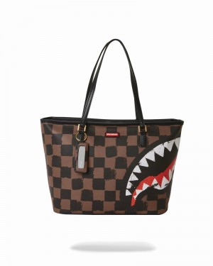Brown Sprayground Sharks In Paris Painted Men's Tote Bags | 313189320