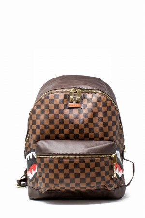 Brown Sprayground Side Sharks In Paris Men's Backpacks | 608356125