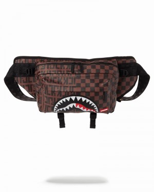 Brown Sprayground Split Checkered Doubleside Men's Waist Bags | 464158525