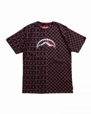 Brown Sprayground Split The Check Kids' T Shirts | 715924921