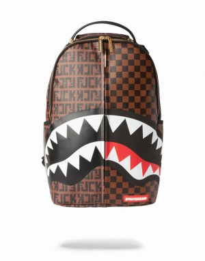 Brown Sprayground Split The Check Men's Backpacks | 15626209