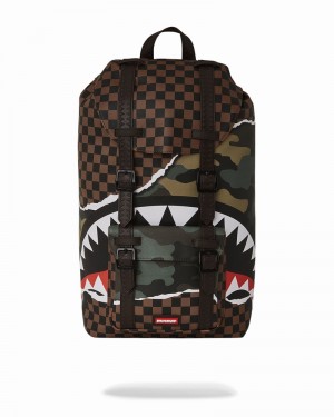 Brown Sprayground Tear It Up Camo Hills Men's Backpacks | 367457835