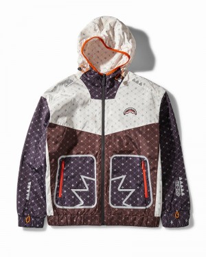 Brown Sprayground Vvip Zip Front Colorblock Contrast Men's Hoodie | 90178345
