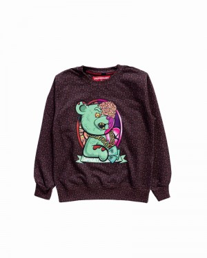 Brown Sprayground Zombie Bear Sharks In Paris Crew Kids' Sweatshirts | 974356791