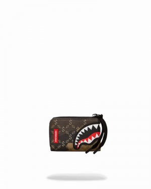 Brown Sprayground $ Pattern Over Camo Men's Wallets | 608163395