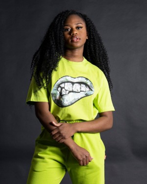 Green Sprayground Diamond Teeth Women's T Shirts | 937364596