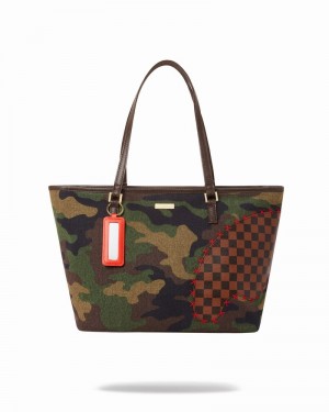 Green Sprayground Shark Shape Check Men's Tote Bags | 859287192