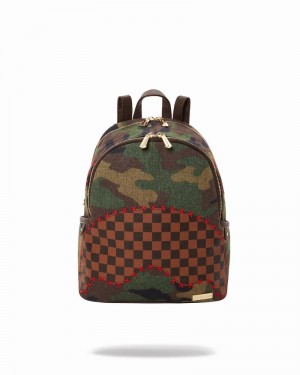 Green Sprayground Shark Shape Check Savage Men's Backpacks | 589230313