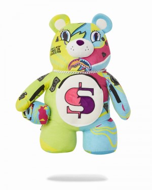 Green Sprayground Split Weird Bear Men's Backpacks | 805673355