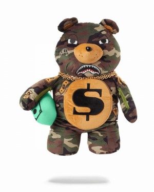 Green Sprayground Teddy Money Bear Men's Backpacks | 534908299