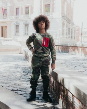 Green Sprayground Tiger Camo Sweater Kids' Sweatshirts | 397055446