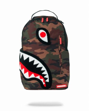 Green Sprayground Torpedo Shark Camo Men's Backpacks | 805106350