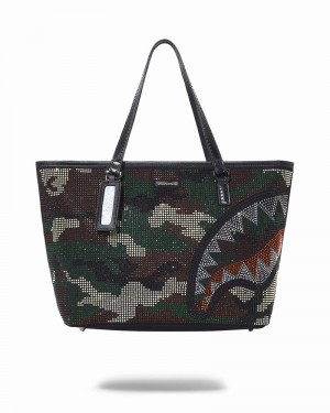 Green Sprayground Trinity Camo Men's Tote Bags | 300667480
