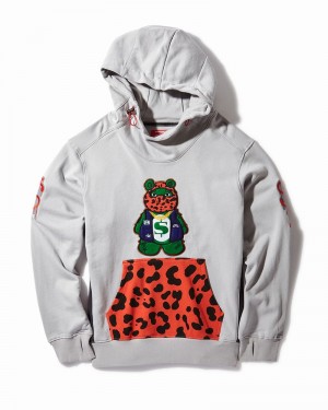Grey Sprayground Bear Front High Neck Pullover Contrast Women's Hoodie | 134005081