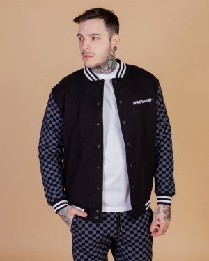 Grey Sprayground Checkered Varsity Men's Jackets | 60534848