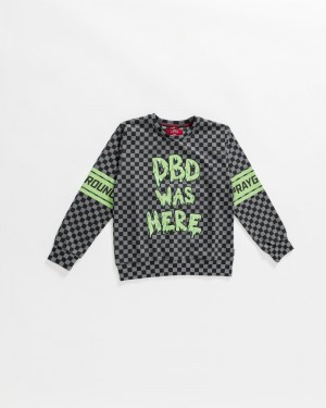 Grey Sprayground Dbd Was Here Check Crew Kids' Sweatshirts | 414322222
