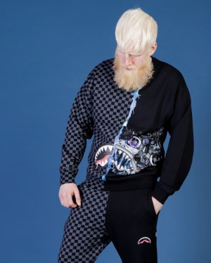 Grey Sprayground Electric Sharktronics Crewneck Men's Sweatshirts | 351666150