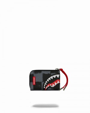 Grey Sprayground Sharks In Paris Gray Paint Men's Wallets | 31739664