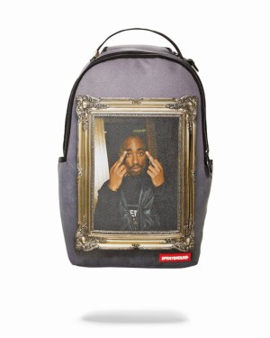 Grey Sprayground Tupac Golden Boy Men's Backpacks | 156569611
