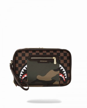 Olive Sprayground Exterior Gold Zip Pocket Sharks In Paris Brickside Men's Toiletry Bags | 99948586