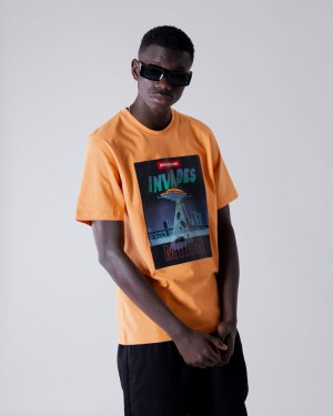 Orange Sprayground Invaders Men's T Shirts | 492943521