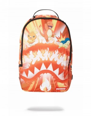 Orange Sprayground Pokemon Fire Shark Men's Backpacks | 820441661