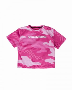 Pink Sprayground Camo Crop Kids' T Shirts | 741290962
