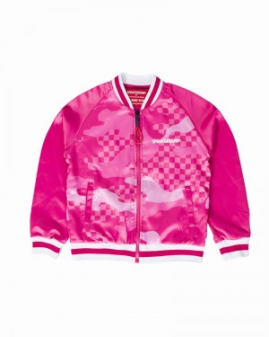 Pink Sprayground Camo Varsity Kids' Sweatshirts | 676933281