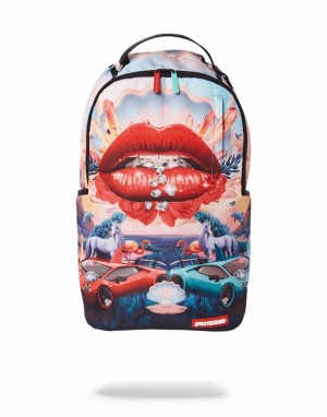 Pink Sprayground Lips And Famous Men's Backpacks | 697888621