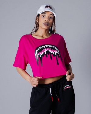 Pink Sprayground Loose Smooth Crop Women's T Shirts | 950634586