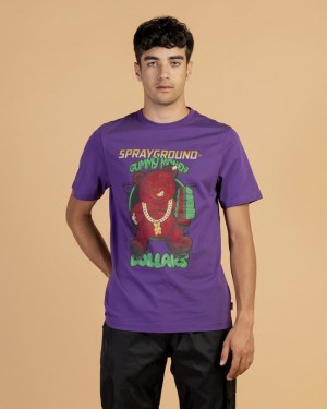 Purple Sprayground Bear Gang Men's T Shirts | 274720903