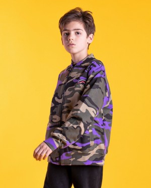 Purple Sprayground Camo Kids' Sweatshirts | 74830505