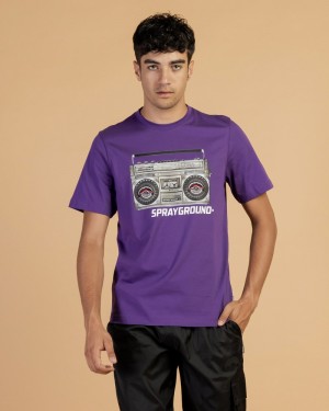 Purple Sprayground Stampa Stereo Men's T Shirts | 755564182