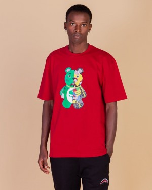 Red Sprayground Anatomy Bear Men's T Shirts | 438481437