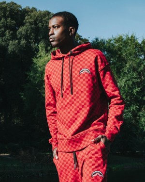 Red Sprayground Basic Cap Check Men's Hoodie | 968735989