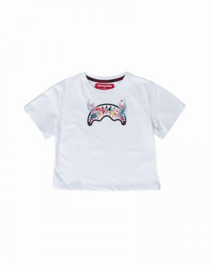 White Sprayground Blossom Sharks Crop Kids' T Shirts | 113979962