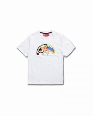 White Sprayground Gold Astrocurtain Kids' T Shirts | 350656353
