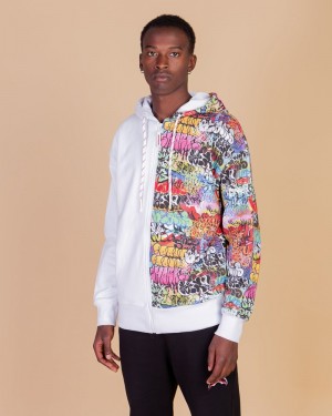 White Sprayground Half Graff Men's Hoodie | 648339986