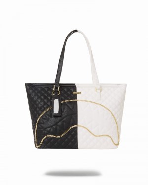 White Sprayground Leveled Up Split Quilt Shark Men's Tote Bags | 381131984