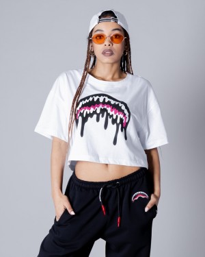 White Sprayground Loose Smooth Crop Women's T Shirts | 279452536