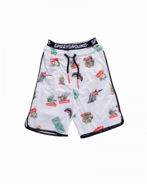 White Sprayground Patch All-in Men's Swim Shorts | 202711055