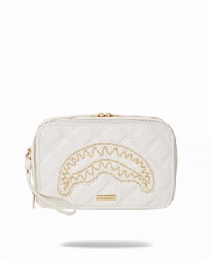 White Sprayground Riviera Le Blanc Gold Chain Shark Men's Toiletry Bags | 619352710