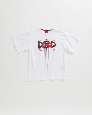 White Sprayground Shark Stencil Over Kids' T Shirts | 83605584