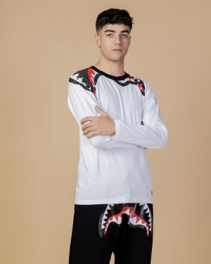 White Sprayground Smooth Splash Long Men's T Shirts | 457150494