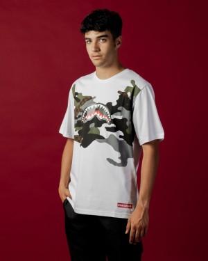 White Sprayground Stampa Mimetica Men's T Shirts | 460354720